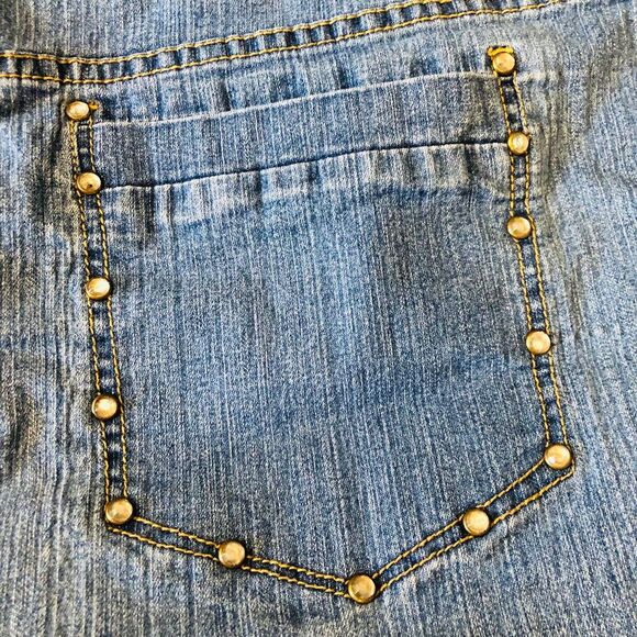 Baccini Womens Maxi Skirt 1X VTG Denim Embellished High Back Slit Country Wear - Picture 10 of 10